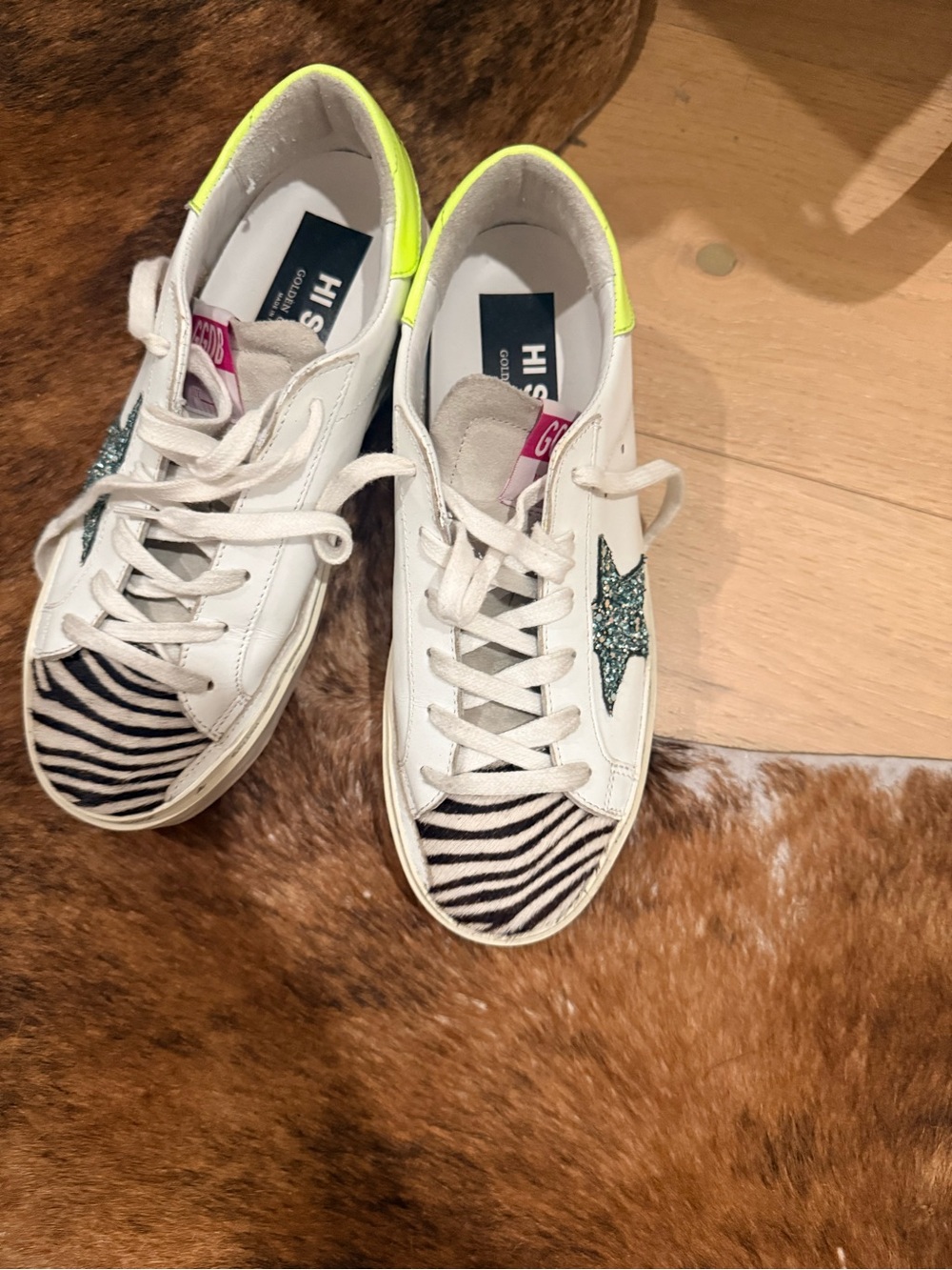 Golden Goose White Sneaker with Neon Yellow Accent